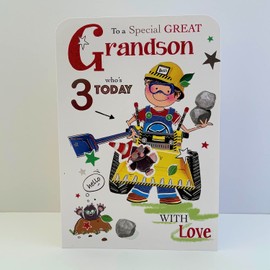 Jonny Javelin Special Great Grandson Age 3 Who's 3 Today Birthday Card - Digger