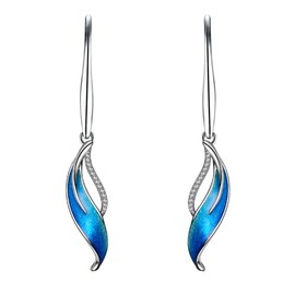 GW 925 Sterling Silver Earrings Hoops for Women Lightweight, Dangle Drops Earrings with Cubic Zirconia,Women's Fish Hook Earring for Mom/Wife/Daughter/Girlfriend (Blue)