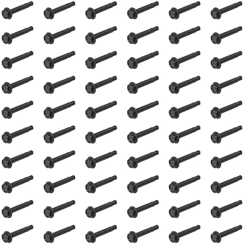 60 PCS Hex Head Self-Tapping Screws for Metal,Black 410 Stainless