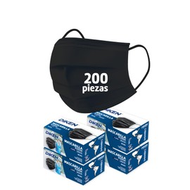 DIKEN 200 Cubrebocas/Mascarilla Grado Alimenticio, Color Negro, Plisado de 3 Capas con Ajuste Nasal, Unitalla, Desechables, 4 Dispensadores 50 con Cubrebocas. (200, Negro)