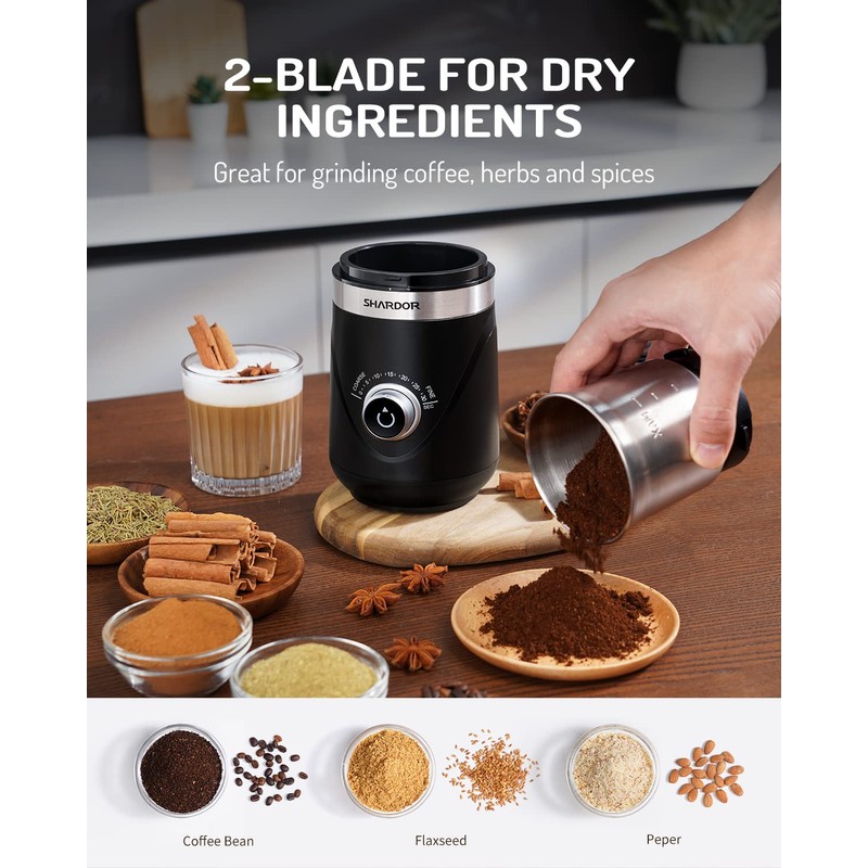 SHARDOR Electric Super Silent Blade Coffee Grinder, Timed Grind Control