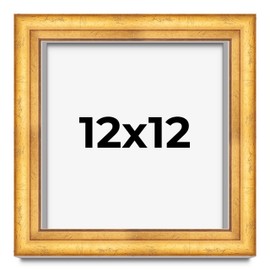 12x12 Shadow Box Gold Leaf Beveled Display Frame | Solid Wood | 1.75 Inch Deep | 1.75 Inch Moulding Width | Includes Shatter Resistant Acrylic Plexiglass, White Backing and Hanging Hardware