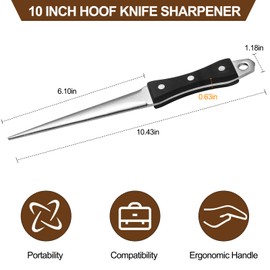 DICAFU Hoof Knife Sharpener,10 Inch Farrier Tool,Honing Rod with Professional Ergonomic Solid Wood Handle for Hoof Knives and Most Kinds of Farm Knives