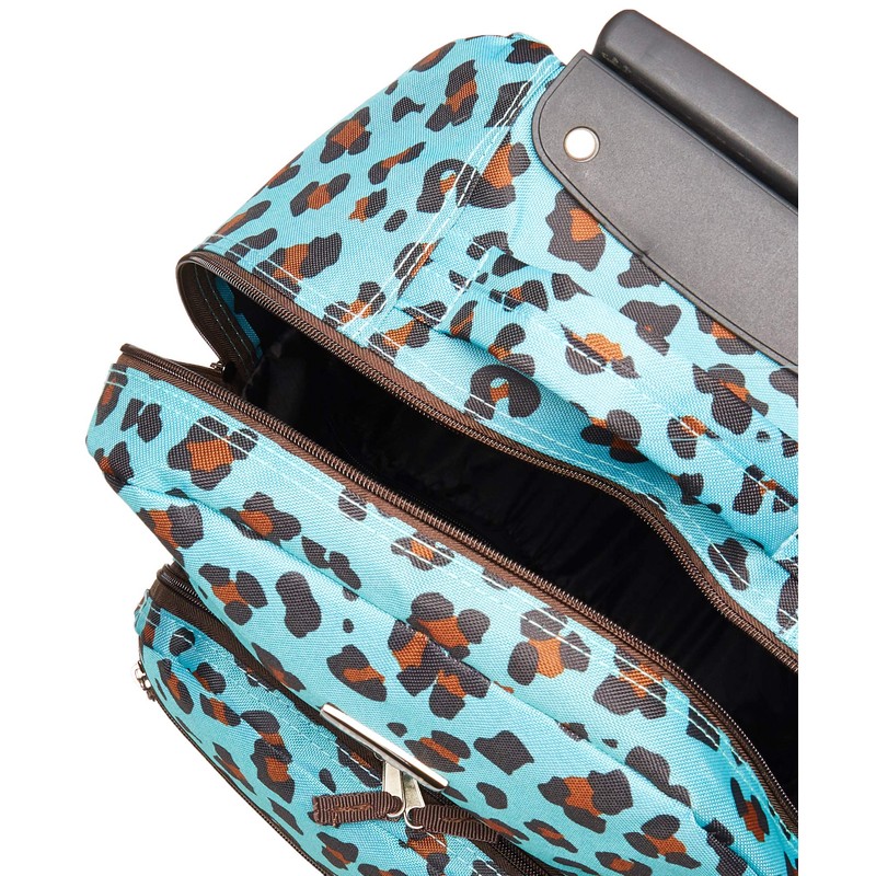 Rockland Double Handle Rolling Backpack, BLUELEOPARD, 17-Inch