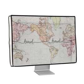 kwmobile Dust Cover for 24-26" monitor - Linen Monitor Protector with Design - Travel Black/Multicolor
