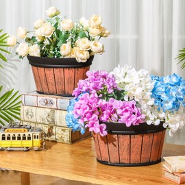 Layhit 6 Pcs Wall Hanging Planters Outdoor Pot Planter Wine Barrel Planter Distressed Oak Thickened Plastic Water Storage Flower Pots for Flower Indoor Outdoor(13.78 Inches,Brown)