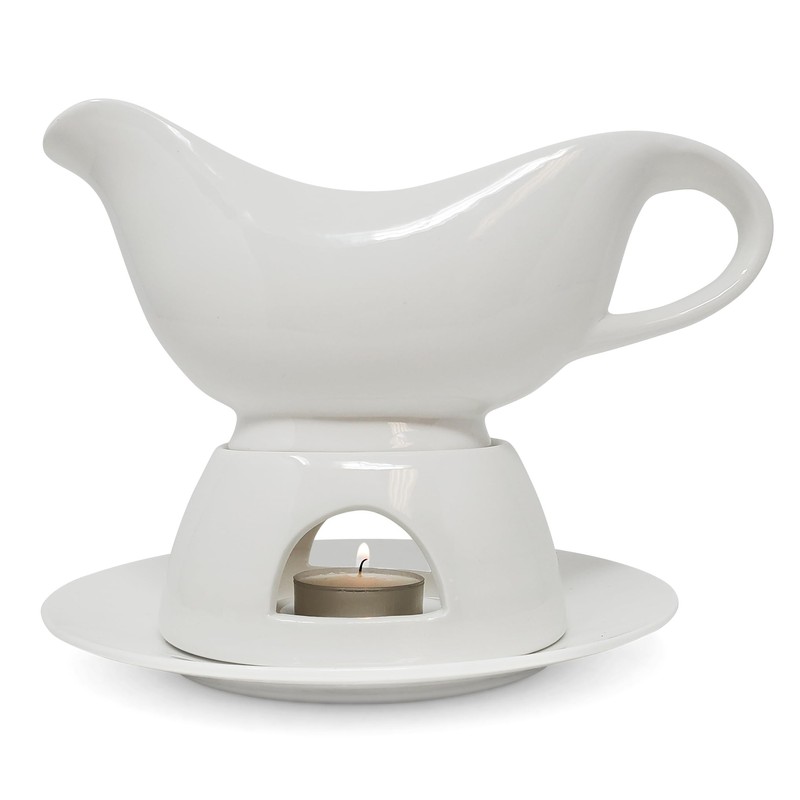 KOVOT 12 Ounce Gravy Boat, Warming Stand & Tray |