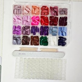 Short Square Press on Nails Glossy Full Copver Fake Nails Solid Color False Nails Pure Color Glue on Nails Reusable Artificial Acrylic Stick on Nails for Women Girls 12 Colors Manicure 576Pcs