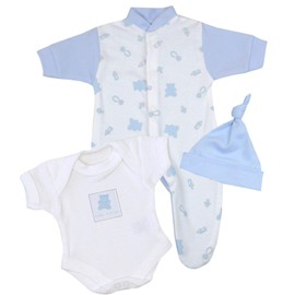 Premature Early Baby Boys Clothes 3 Piece Set - Sleepsuit, Bodysuit & Hat 3.5-5.5lb Blue Teddy 38-44cm