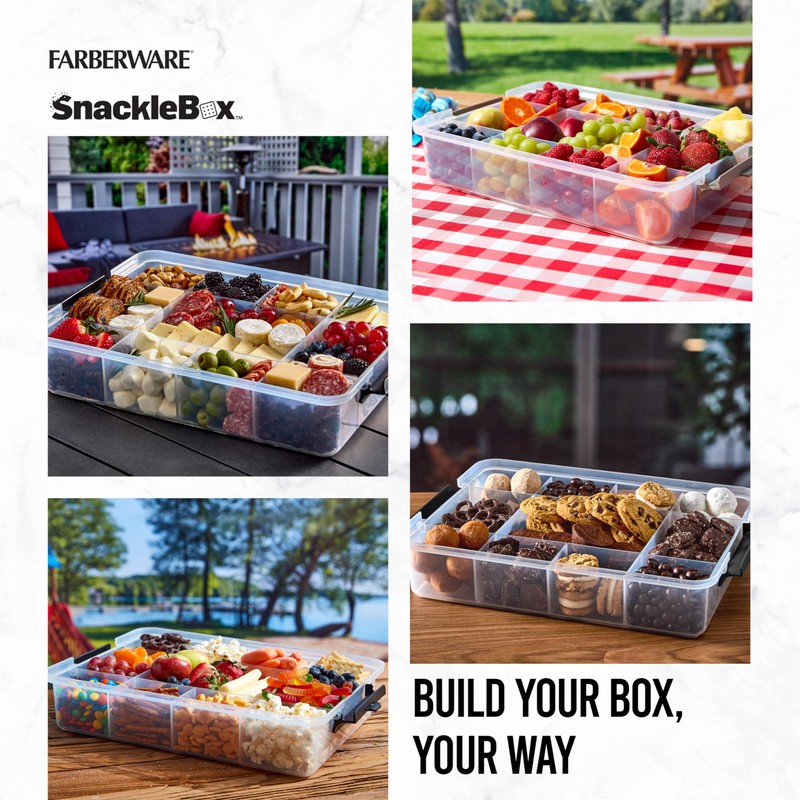 Farberware Build Snacklebox Serving Tray with Locking Bamboo Cutting Board