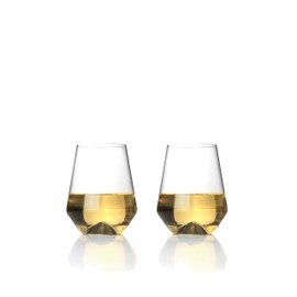 Sempli Monti Bianco Stemless Wine Glasses Set of 2 - Hand Blown Wine Glass Set, Glassware for White Wine, Lead-Free Crystal, Aerating Inverted Bottom, Ultra Clear, Thin Rim - 17 oz