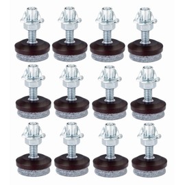 Furniture Levelers- Adjustable Felt-Bottomed Pads for Table, Chair, and Legs-Pack of 12 with Lock Nuts, Metal T-nut-1/4-20 Threaded Furniture Glides- - Leveling feet(12)