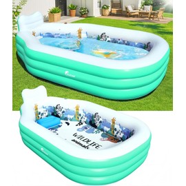 Large Inflatable Swimming Pool for Adults,Thickened Adult Pool for Backyard with Seat and Backrest,Outdoor Blow up Pools,118"X75"X20"Inflatable Pools for Summer (Green)