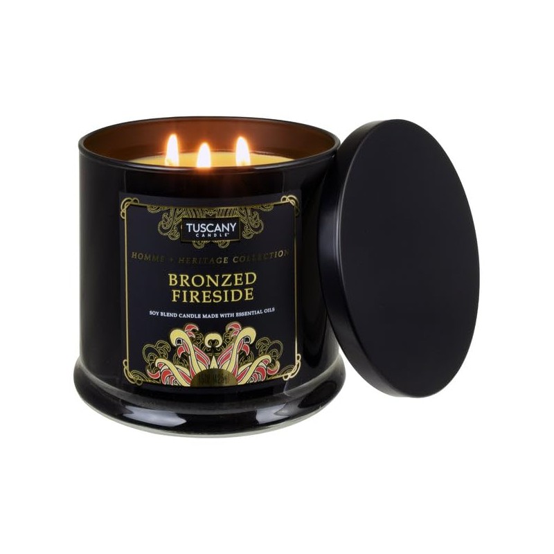 Tuscany Candle Homme + Heritage Scented Candle, Bronzed Fireside, 15