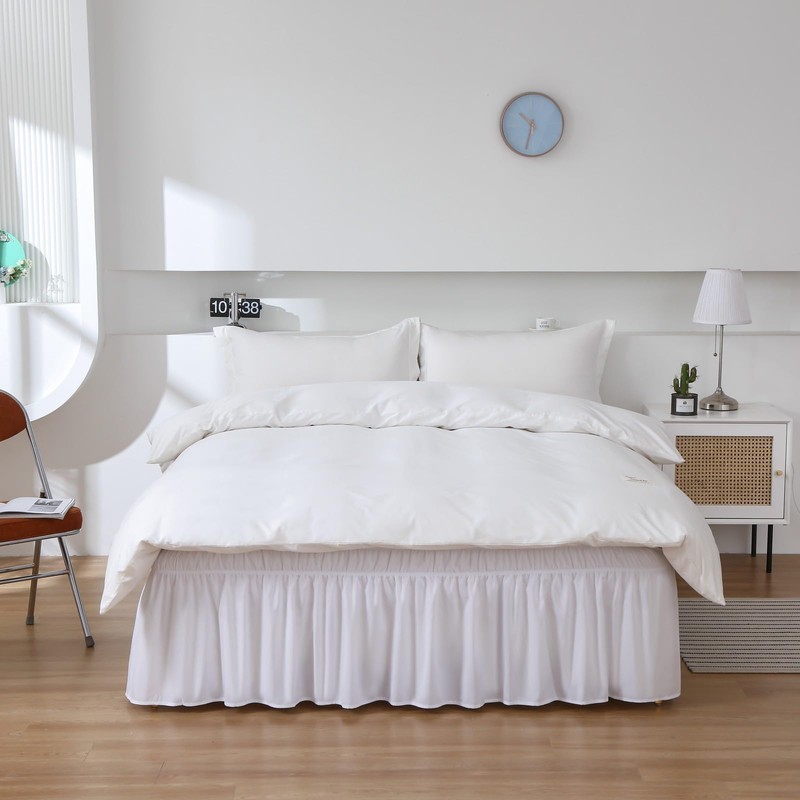 MEILA Wrap Around Bed Skirt Three Fabric Sides Elastic Dust