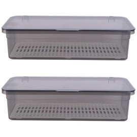 Cabilock Covered Utensil Organizer 2-Pack Kitchen Drawer Organizer with Lid Flatware Storage Container Black Plastic Silverware Holder for Tableware Organization