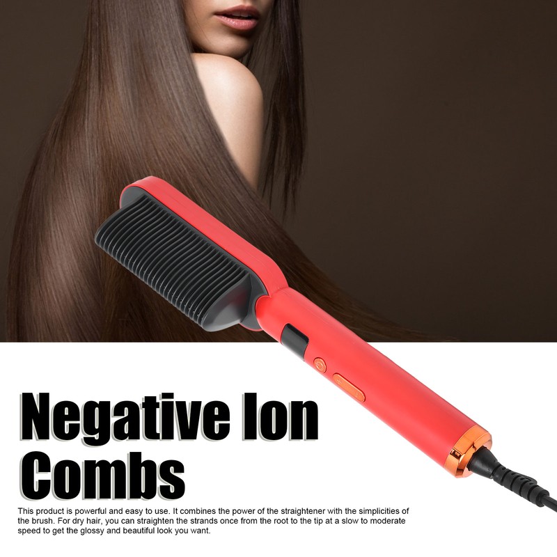 Hair Straightening Brush Negative Ion Combs AntiScald Heated Styling Brush
