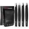 Premium 4-in-1 Tweezer Set, Stainless Steel, Modern, Black