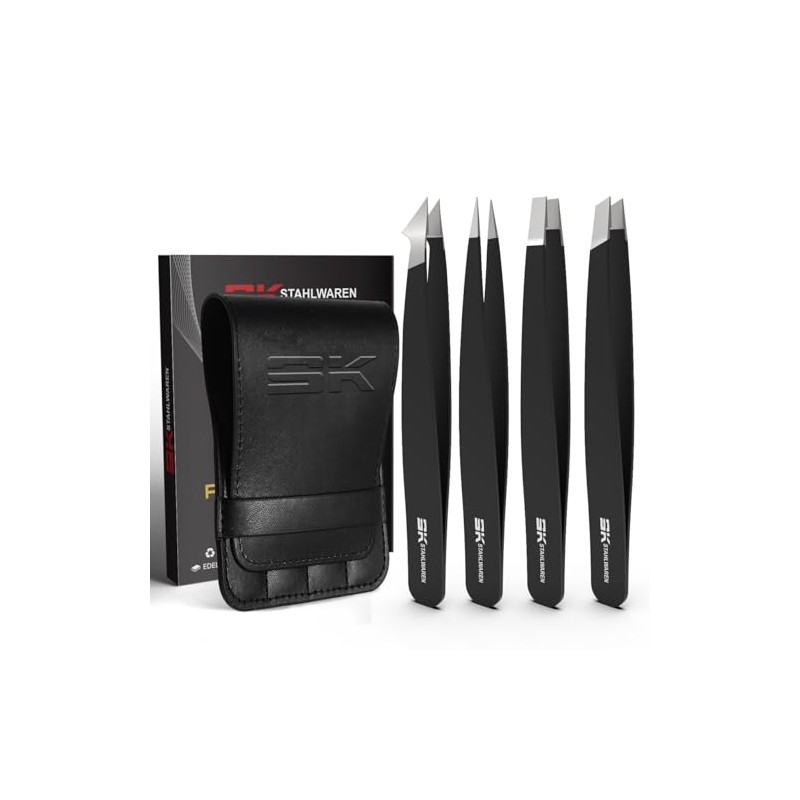 Premium 4-in-1 Tweezer Set, Stainless Steel, Modern, Black