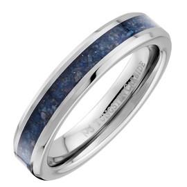 MJ Metals Jewelry Tungsten Carbide 4mm Wedding Band Blue Lapis Lazuli Inlay COMFORT FIT Ring Size 4.5