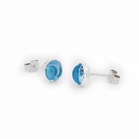 6mm Genuine Sky Blue Topaz Cabochon Gemstone 925 Sterling Silver Ear Stud Earrings Pair