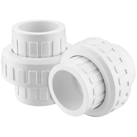 1-1/2" PVC Union Coupling Pipe Fitting, PVC Adapter (Socket x Socket), 1-1/2" Slip Union Schedule 40, EPDM O-Ring, White (2 Pack)