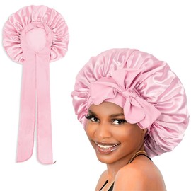 Satin Haarhaube für Damen, Satin Bonnet, Satin Hair Cap, Haarhaube für Die Nacht, Silk Bonnet for Sleeping, Reusable Silk Bonnet Silk Cap, Hair Bonnet for Women and Girls (Pink)