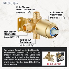 Airuida Shower Faucet Set with Tub Spout Bathtub Faucet Kit Shower Tub Faucet Set Complete Tub Shower Trim Kit with Solid Brass Rough-in Valve and 6 Inch Rainfall Square Showerhead Brushed Gold