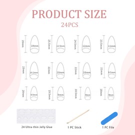 Irikdescia Pack of 24 French Press On Nails in Medium with Bow, Nude with Beads and Bow Nails for Gluing, French Tip Almond Shaped Fake Nails (Pink)