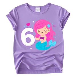 Mermaid Birthday Outfit for Girls - Tutu Skirt, Shirt, Satin Sash & Headband (Purple 6, 6 Years)