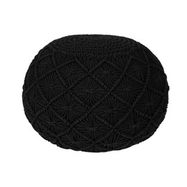 RIANGI Knitted Pouf Ottoman Foot Rest - Macrame Round Poofy Ottoman Furniture - Stuffed Floor Poufs for Sitting, Elegant Poof Ottomans, Versatile Pouffe for Living Room Decor - M Black