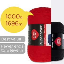 Red Heart Super Saver 1000gm Cherry RED Yarn - 1 Pack of 35.2oz/998g - 100% Acrylic - #4 Worsted (Medium) - 1860 Yards for Knitting, Crocheting, Crafts & Amigurumi