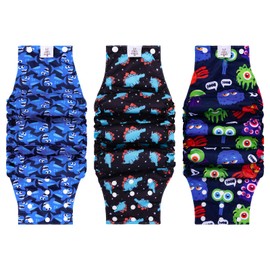 CuteBone Washable Dog Diapers Male with Snaps Reusable 3pcs a Pack Doggie Belly Band for Male Dogs Wraps KDM02M