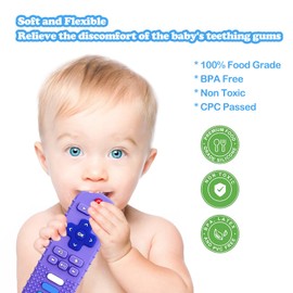 ROBBEAR Baby Teething Toys, Food Grade Silicone Teether for Babies 3 6 12 18 Months, TV Remote Shape Toddlers Chew Toys, Freezer BPA Free (Blue+Beige)