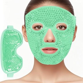 2 Piezas Máscara de Hielo para Ojos y Cara, Mascarilla Gel FríoCaliente  Verde, Reutilizable, Alivio De Migraña, Reduce Ojeras, Frío Y Caliente       