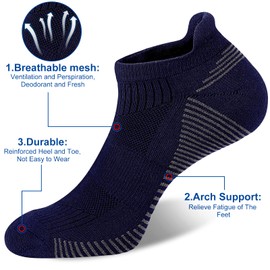 Men's Breathable Cotton Athletic Ankle Socks Moisture Wicking Low Cut Running Cushioned Tab Sports Short Thick Socks 6 Pairs