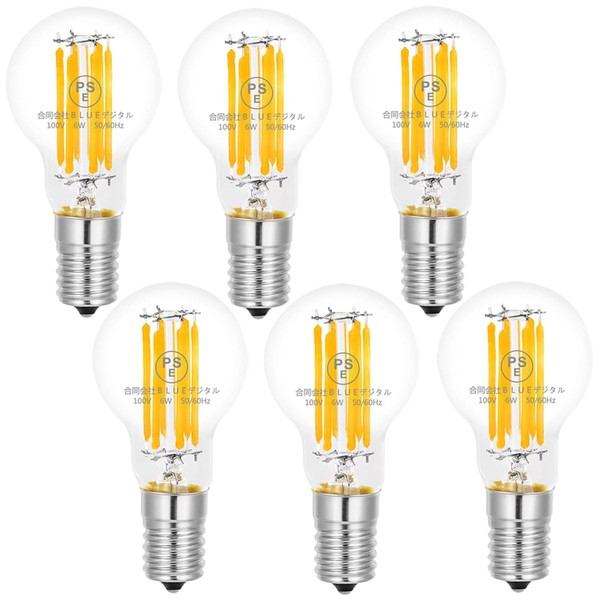 ZYYRSS LED Edison Bulbs, 60W Equivalent, 720lm, E17, 6W, Filament LED Bulbs, A40, 2700K, Light Bulb Color, Retrofit Bulbs, Non-Dimmable, Energy Saving, PSE Certified, Pack of 6 (Light Bulb Color)