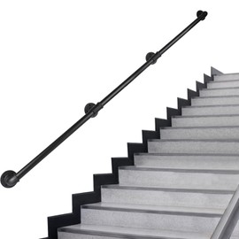 Rectoo Pipe Stair Handrail, 12 Ft Metal Staircase Handrail, Black Galvanized Industrial Iron Hand Rail for Indoor & Outdoor Wall Mount Support, Wall Hand Railing,Safety Handle, Steps Baluster(HR07)