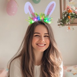 Outyua - Diadema con orejas de conejo, con purpurina, diseño de orejas de conejo, disfraz de Pascua para mujer