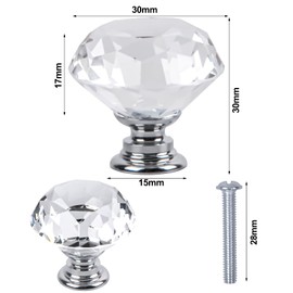Ehuihuan 6 Pieces Crystal Drawer Knobs, 30mm Diamond Furniture Knobs Cabinet Knobs, Crystal Glass Dresser Knobs with Screws
