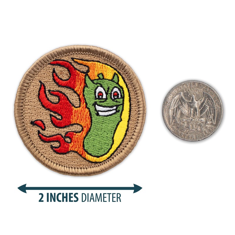 Flaming Pickle Patrol Patch - 2" Diameter Round Embroidered Patch