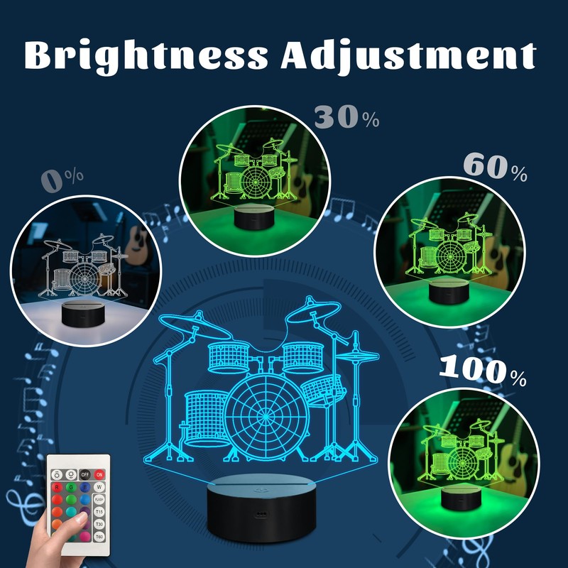 CoolGift Mart Drum Kit Night Light, 3D LED Optical Illusion
