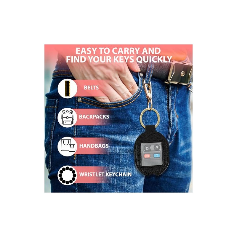 Leather Car Key Fob Cover Sleeve Protector with Keychain