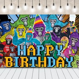 Gorilla Tag Happy Birthday Banner, Photography Backdrop Photo Background for Kids Party Decorations 5x3FT