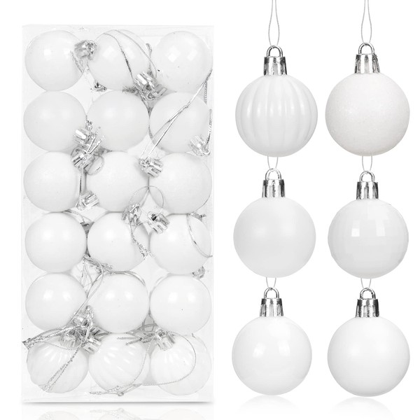 Christmas Baubles White Pack of 36, 4 cm Christmas Tree Baubles Plastic Christmas Tree Baubles Tree Decoration Ornaments, Christmas Tree Baubles Set for Party Christmas Decoration