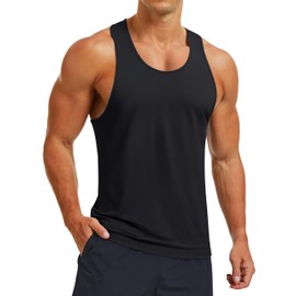MAGCOMSEN Men's UPF 80+ Tank Tops Y Back Quick Dry Gym Workout Running Athletic Muscle Sleeveless Shirts Black L