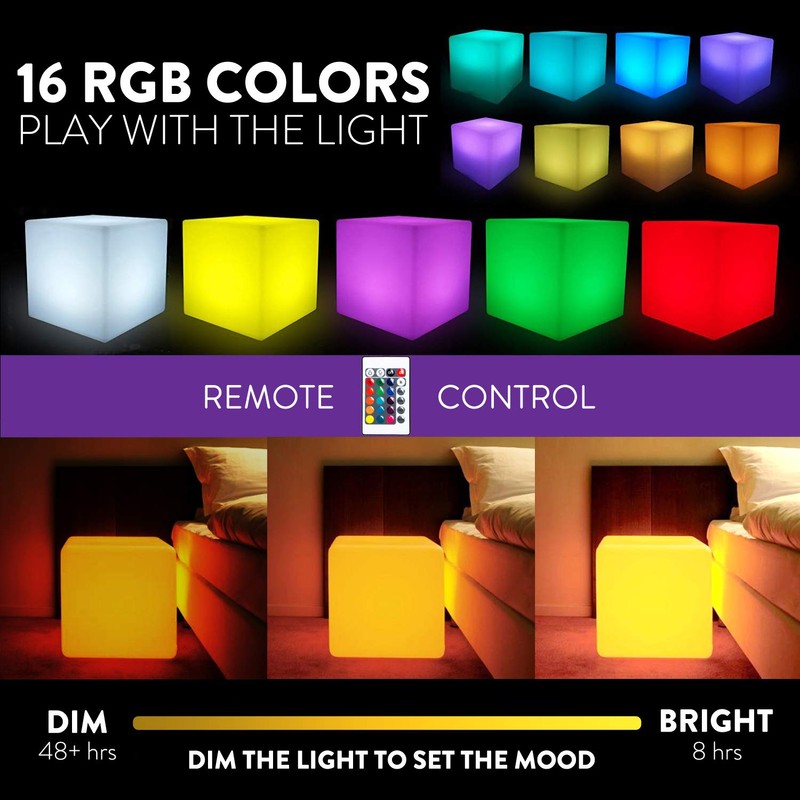 Mr.Go 12-inch Rechargeable Magic LED Light Cube Stool with Remote
