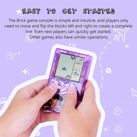CZT Creative Transparent Brick Machine Retro Game Console Handheld Game Console Interesting Puzzle Games Anytime Anywhere Play Children's Gifts Student Gifts Pocket Game Console (Purple)