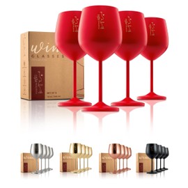 Gusto Nostro Valentine’s Day Gift Stainless Steel Wine Glass – 18 oz Red, Unbreakable Colorful Wine Glasses for Travel, Camping and Pool – Cute, Unique Metal Wine Glass for Outdoor, Picnics (Set of 4)