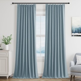 Cortinas opacas de lino azul de 108 pulgadas de largo, juego de 2 paneles para sala de estar y recámara, cortinas plisadas con aislamiento térmico 100% negro con ganchos, oscurecimiento de la